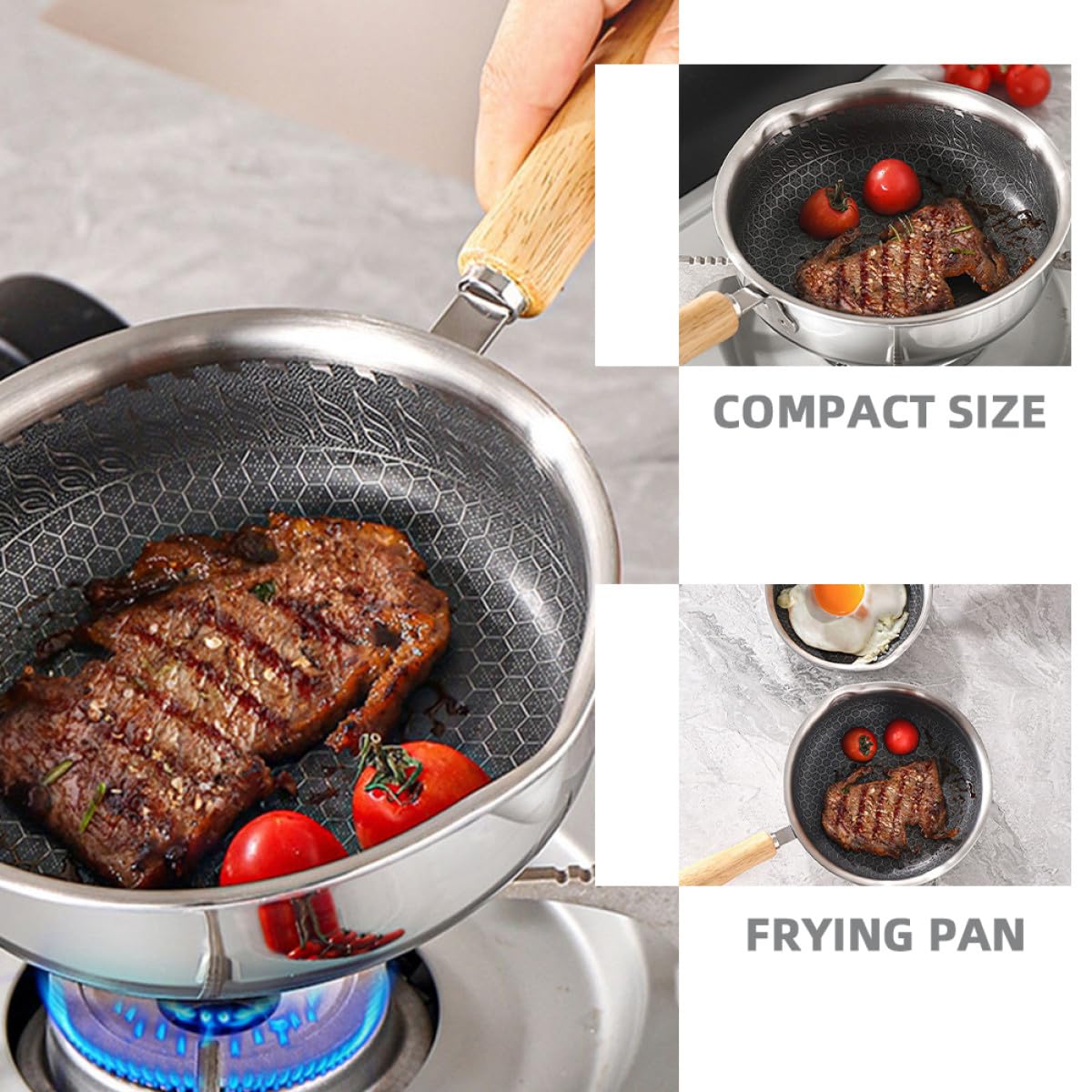 ULTECHNOVO Padella a Nido D'ape Antiaderente in Acciaio Inox 316 da 16 Cm, Padella da Cucina per Uova e Bistecche con Fondo Piatto e Impugnatura Ergonomica, Adatta a Tutti i Fornelli e
