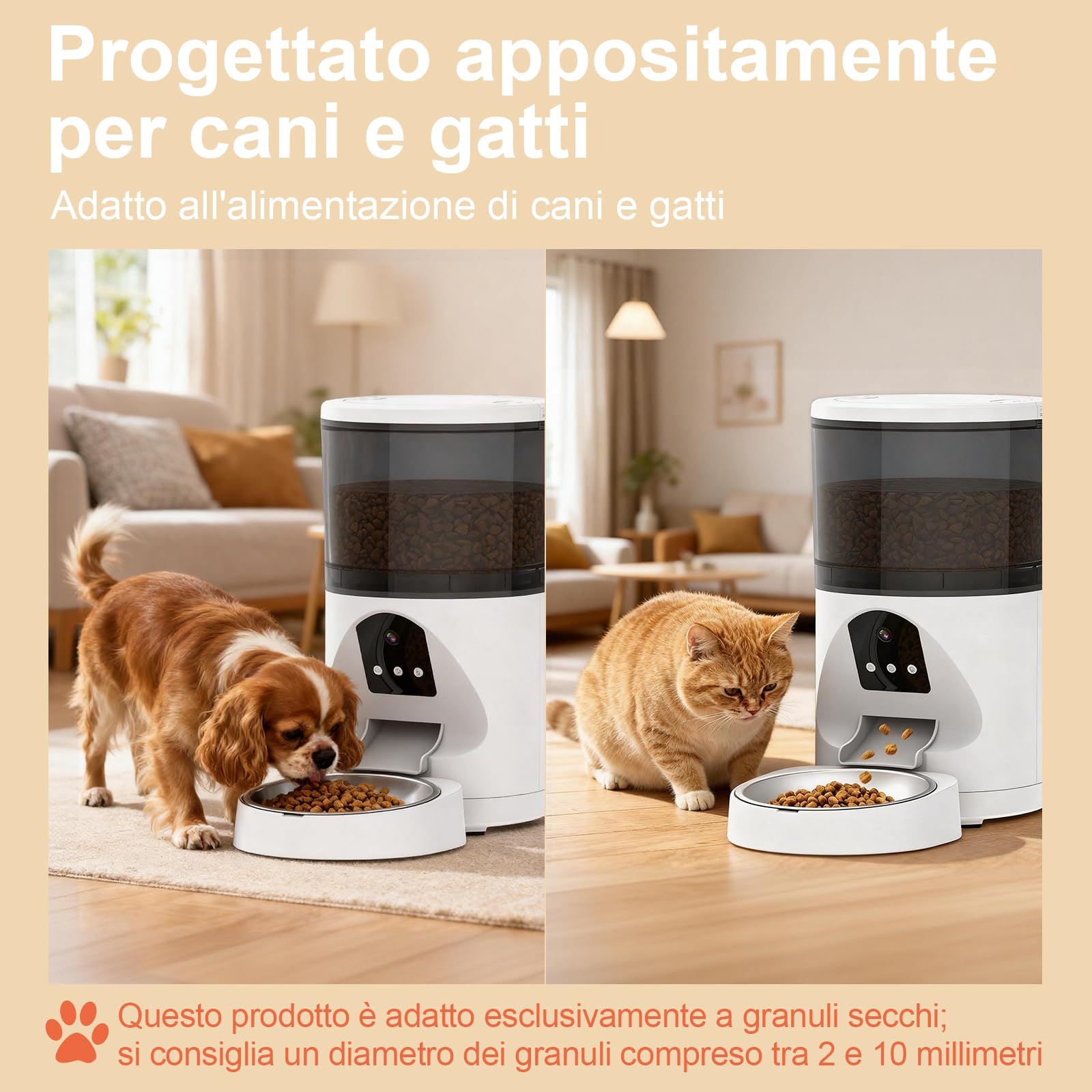 Distributore Automatico Cibo WiFi per Gatti e Cani 6L | 2.4Ghz WiFi, Dispenser Crocchette per Crocchette, 3MP HD Telecamera con Visione Notturna, Audio Bidirezionale, Controllo App