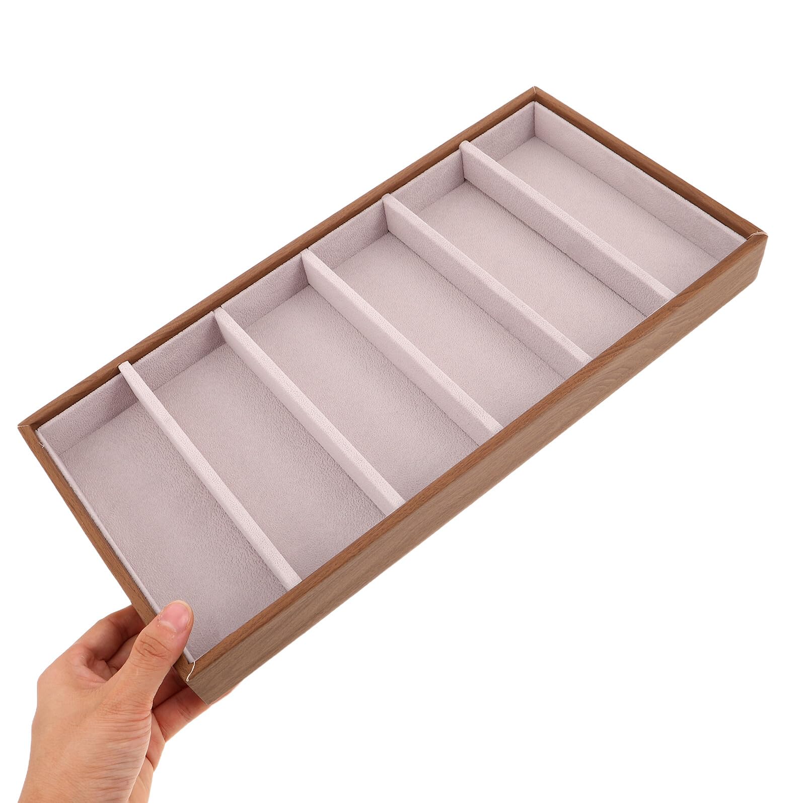 Housoutil Bandeja Organizadora de Gafas de Sol de Madera Compartimentos para Joyas, Estuche Rígido para Almacenamiento en Mesita de Noche, Exhibidor Multifuncional para Gafas y Accesorios