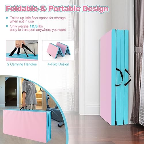 Miniatura 6 de Goplus Colchoneta de gimnasia de 8 x 4 x 2 pulgadas, alfombrilla plegable con asas de transporte, cierres de velcro, 4 paneles para ejercicios de