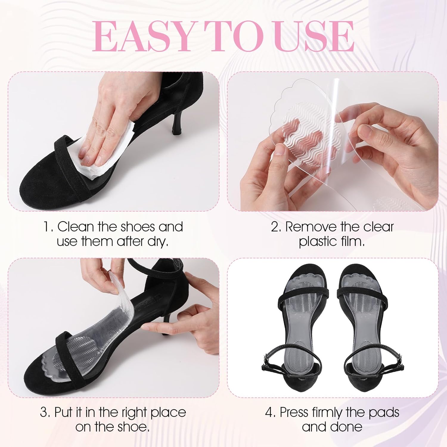 3Pairs Gel Shoe Inserts for Women, Thickened Gel High Heel Cushion Insoles Women, Non-Slip PU Shock-Absorbing 3/4 Clear Gels Insoles, Washable Arch Support PU Shoe Pad for High Heel, Sandal, Flat Feet - Image 3