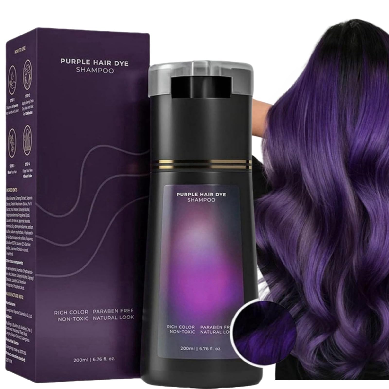 Hair Dye Shampoo,Hair Dye Sham-poo,Instant Ha-ir Dy-es Shampoo,Ha-ir Colour Sham-poo Care,3 In 1 Instant Hairs D-ye Sham-poos,Easy to Use Shampoos D-ye,Colour Shampoos to Cover Grey Hairs,Purple