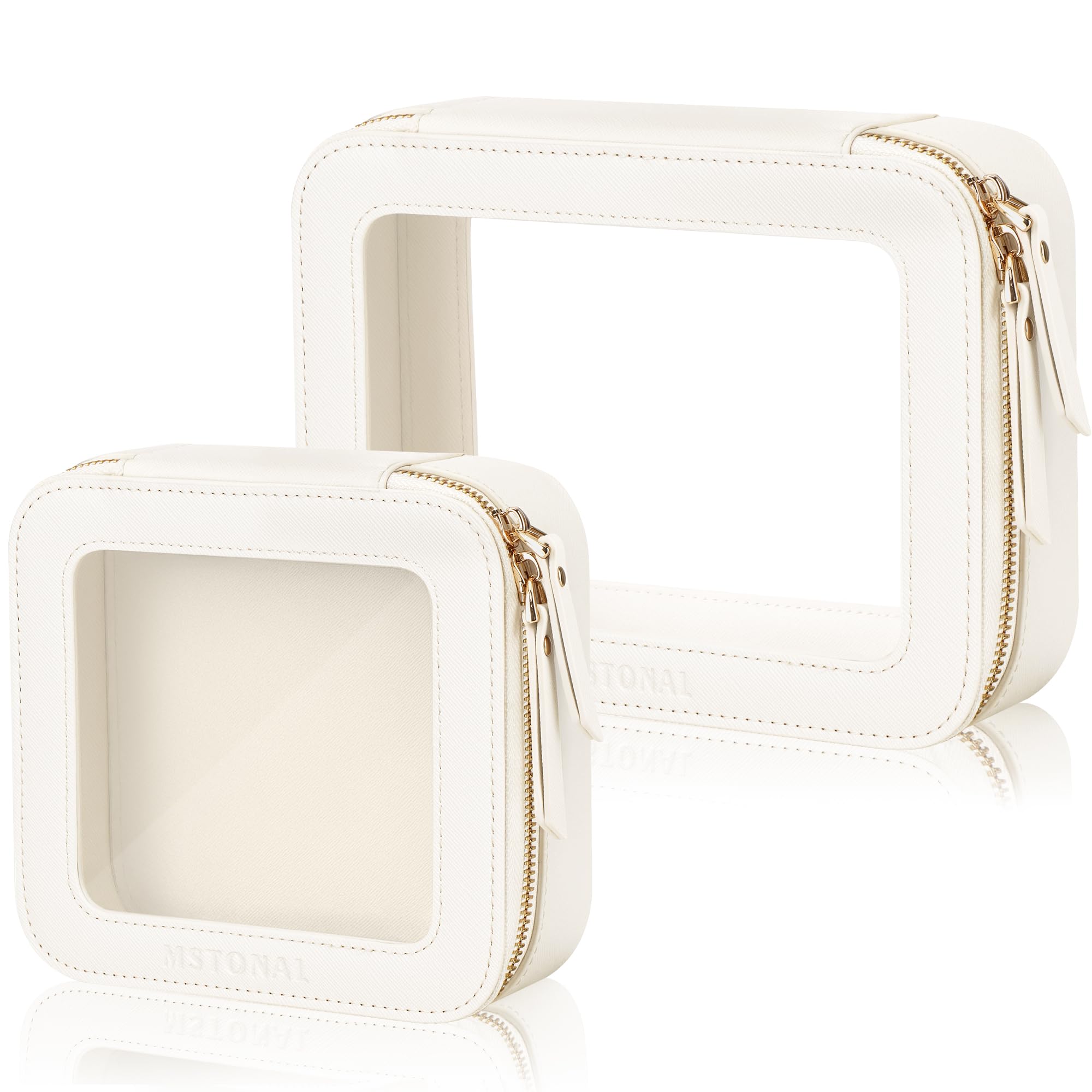 MSTONAL Clear Makeup Bag, Travel Toiletry Bag Cosmetic Case for Women, Waterproof Portable Make Up Skincare Pouch with Zipper, Compact Car Organizer