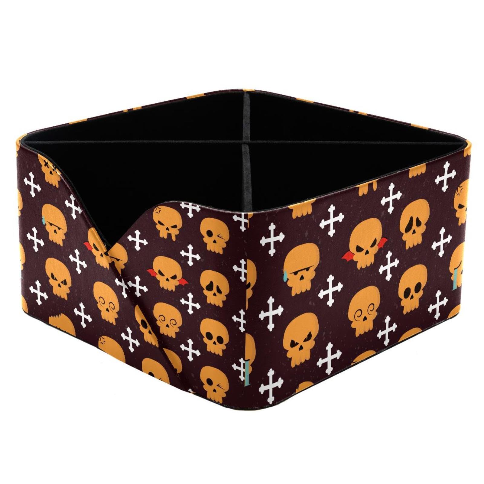 KengjuTesu Horror Skulls Bones Pattern Desktop Organizer Pen Holder, Rectangular Pencil Cup for Office, Study and Makeup Stations