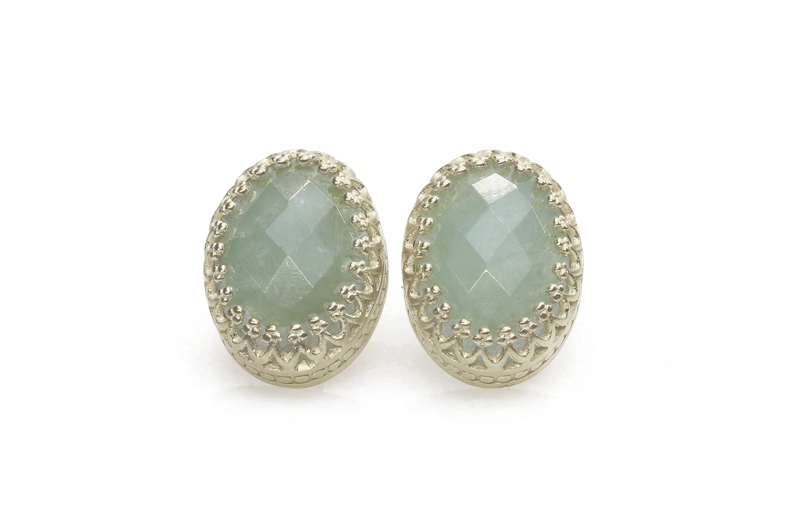 Pendientes de Aguamarina Ovalados - Intrincados Pendientes de Aros, Pendientes de Piedras Preciosas, Pendientes de Piedra de Nacimiento, Pendientes de Novia - Joyas Hechas a Mano
