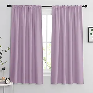 RYB HOME Bedroom Curtains Solid Blackout Panels Rod Pocket Thermal Insulated Window Drapes for Living Room, 42 Width x 63 inch Length 2 Panels Set, Lilac