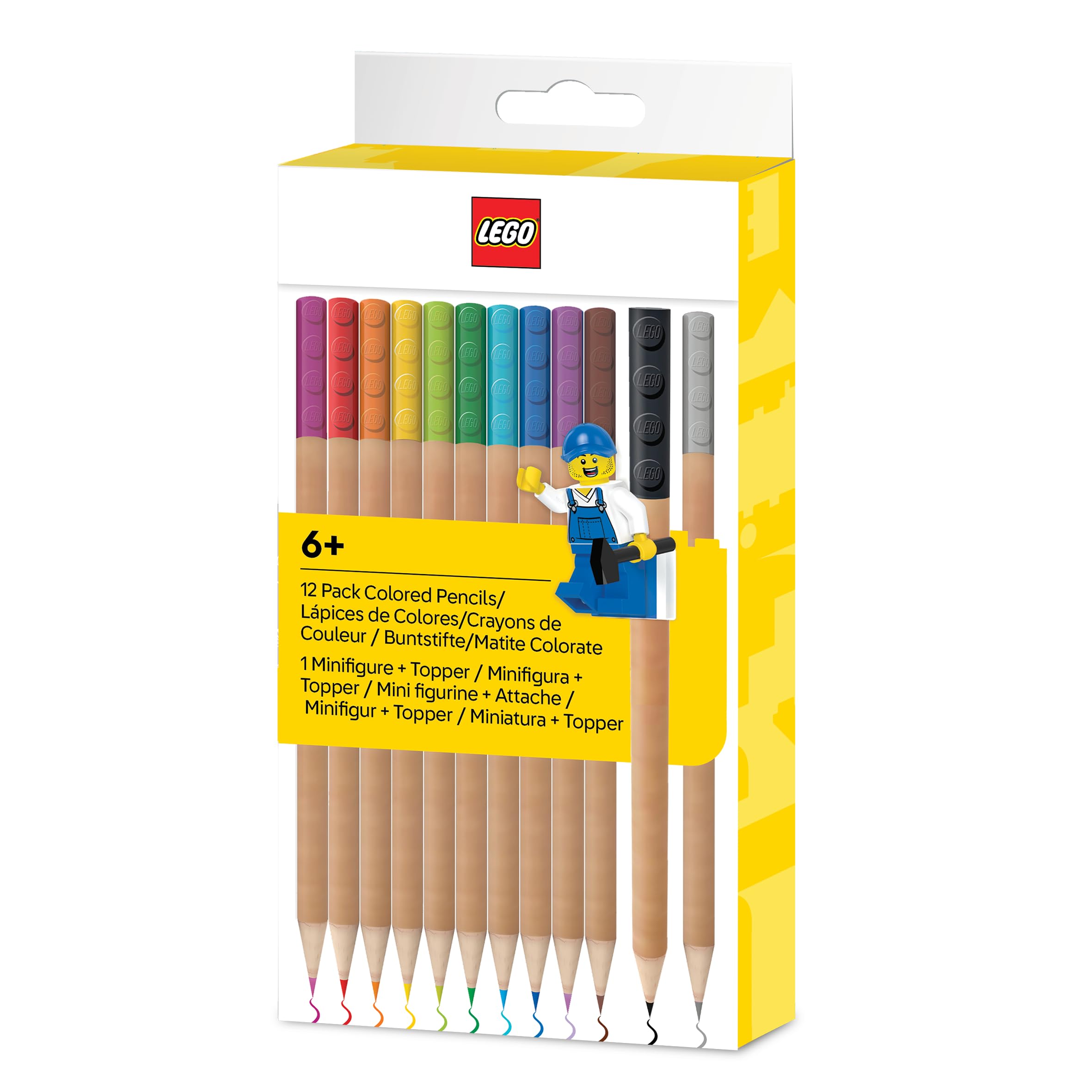 IQ LEGO 52064 - Confezione da 12 matite colorate con inserto in pietra LEGO, 12 colori vivaci, compatibile con sistema di carta da lettere LEGO, dai 6 anni, 12 matite colorate
