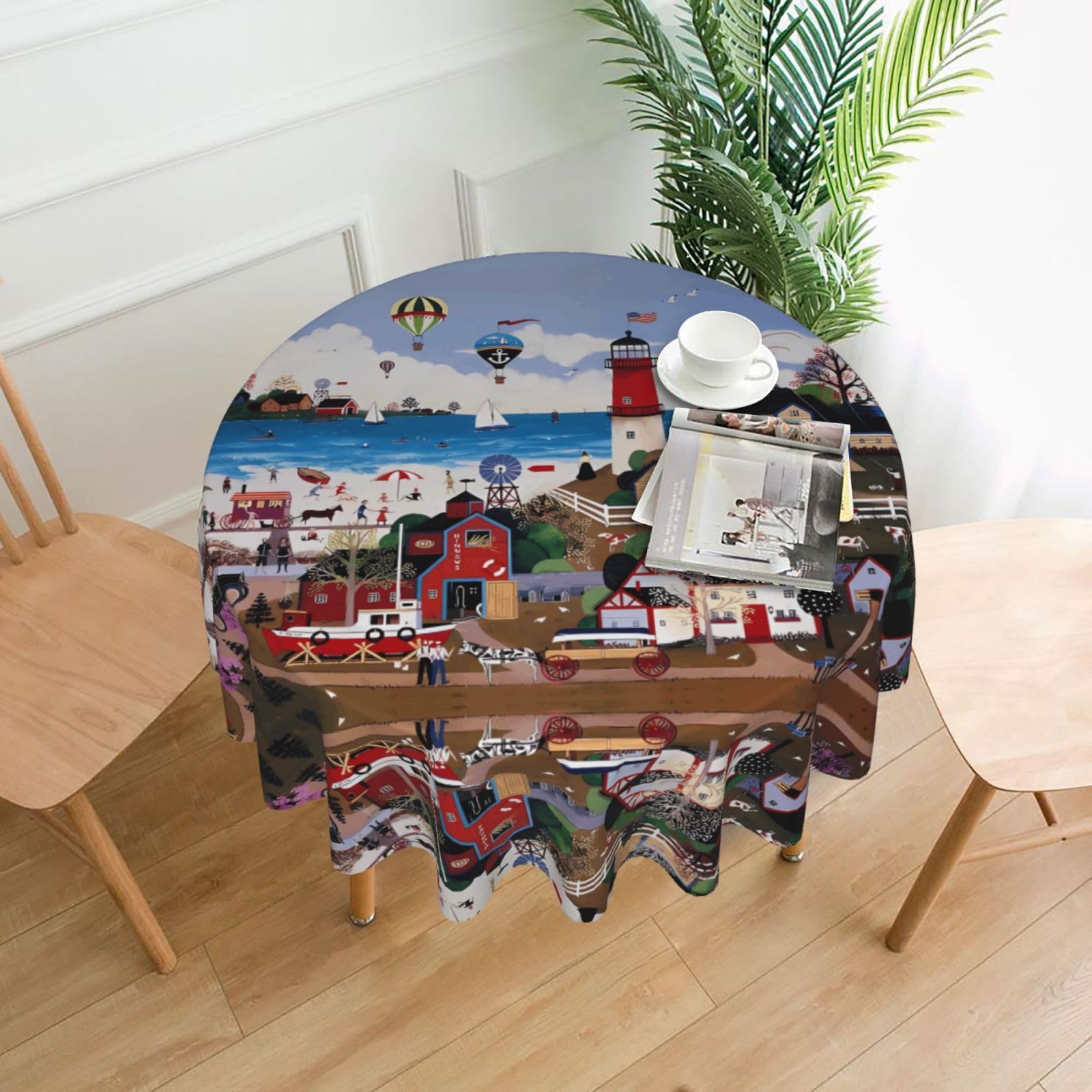 MROWYC Coastal Lighthouse Printed Practical Round Tablecloth, Durable, Suitable for Home, Restaurant, Hotel, Gathering, and Decorative Table Covers