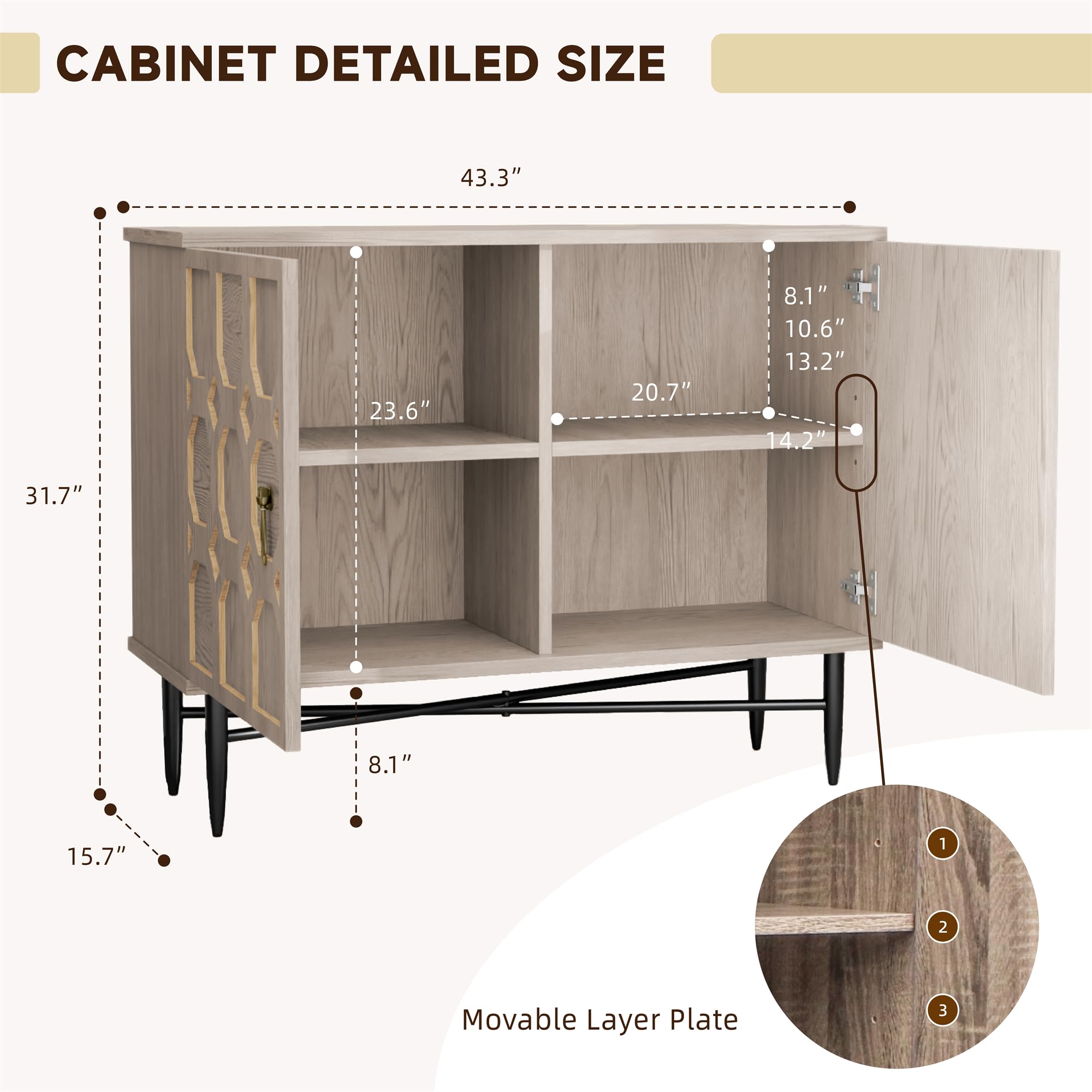 Elegante armadietto scanalato in rovere – 2 ante in legno con ripiano regolabile per soggiorno, ingresso, corridoio e sala da pranzo.