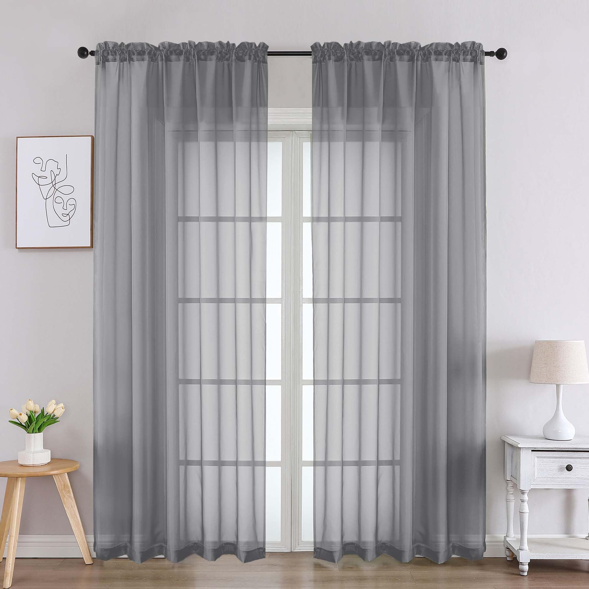 Chyhomenyc Charcoal Grey Sheer Curtains 84 Inches Long 2 Panels, Light Filtering Charcoal Grey Curtains for Living Room, Soft Gentle Voile Rod Pocket Bedroom Window Drapes, 59Wx84L Inch, 2PCS