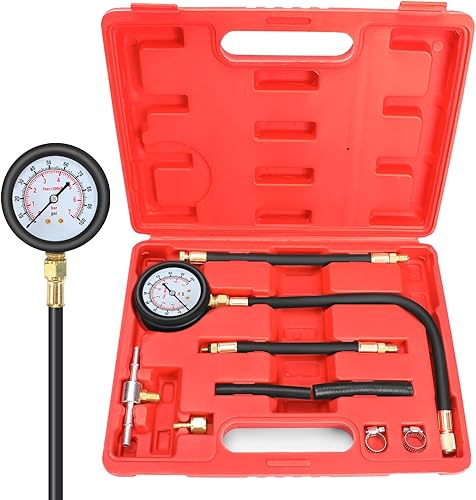 BETOOLL Kit de prueba de presión de combustible, medidor de presión de combustible, 0-100 PSI, bomba de inyección de combustible, kit de medidor de