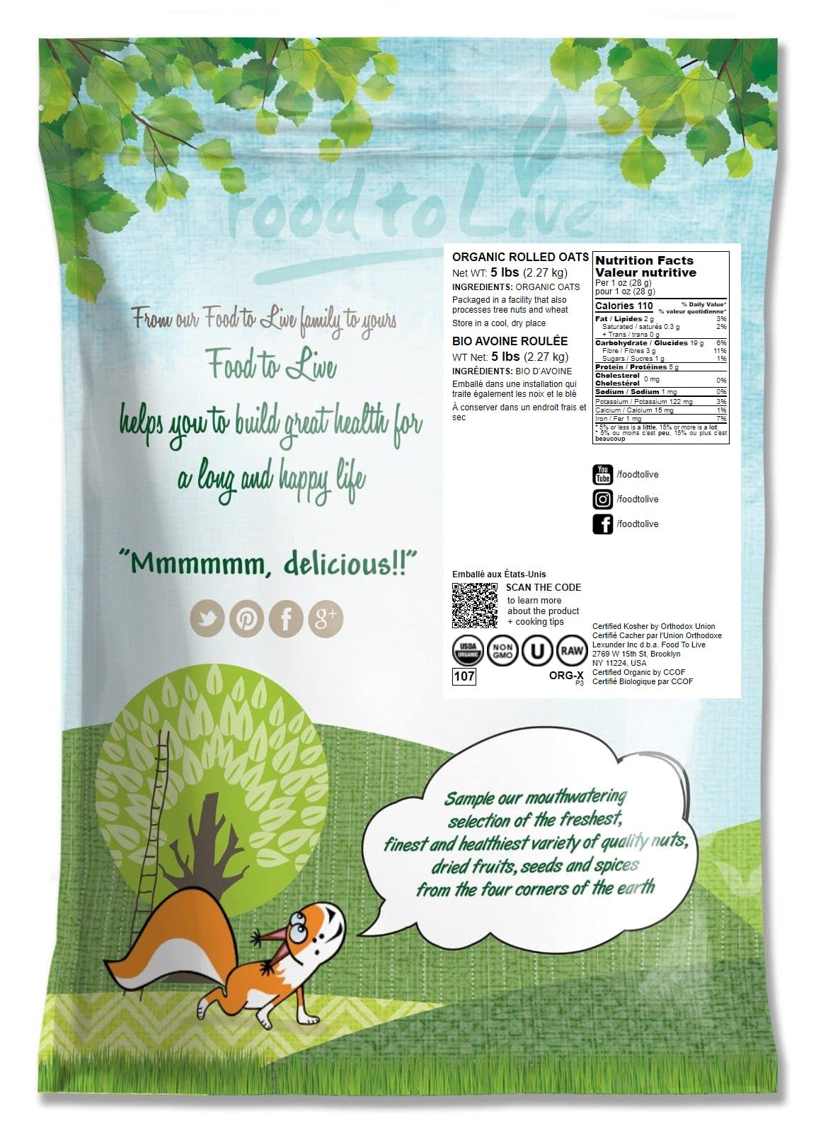 Avoine Quaker 2 Kg - Flocons D'Avoine Entiers 100% Naturels - Végétarien