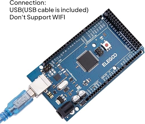 Vista 3 de ELEGOO MEGA R3 Board ATmega 2560 + cable USB compatible con Arduino IDE Projects RoHS Azul,Negro