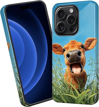 Dual Layer Shockproof Case for iPhone 13 Pro Heavy Duty Protective Phone Cover, Anti-Scratch, Raised Camera & Screen Protection,Happy Cow in Grass