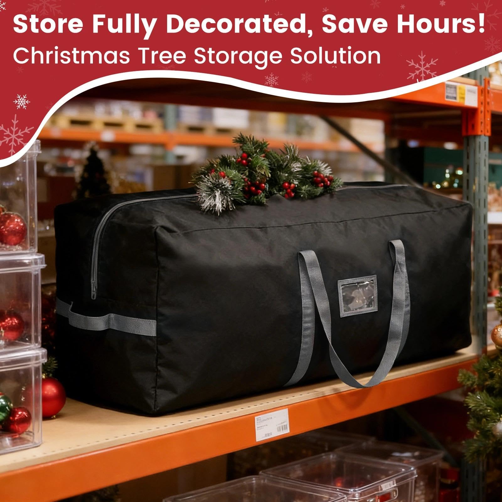 ACTOYS Borsa per Albero di Natale, Borsa Portaoggetti per Albero di Natale Impermeabile, Custodia Albero di Natale, Borsa Porta Albero di Natale 210 cm, Contenitori Addobbi (Nero:120x38x50cm)