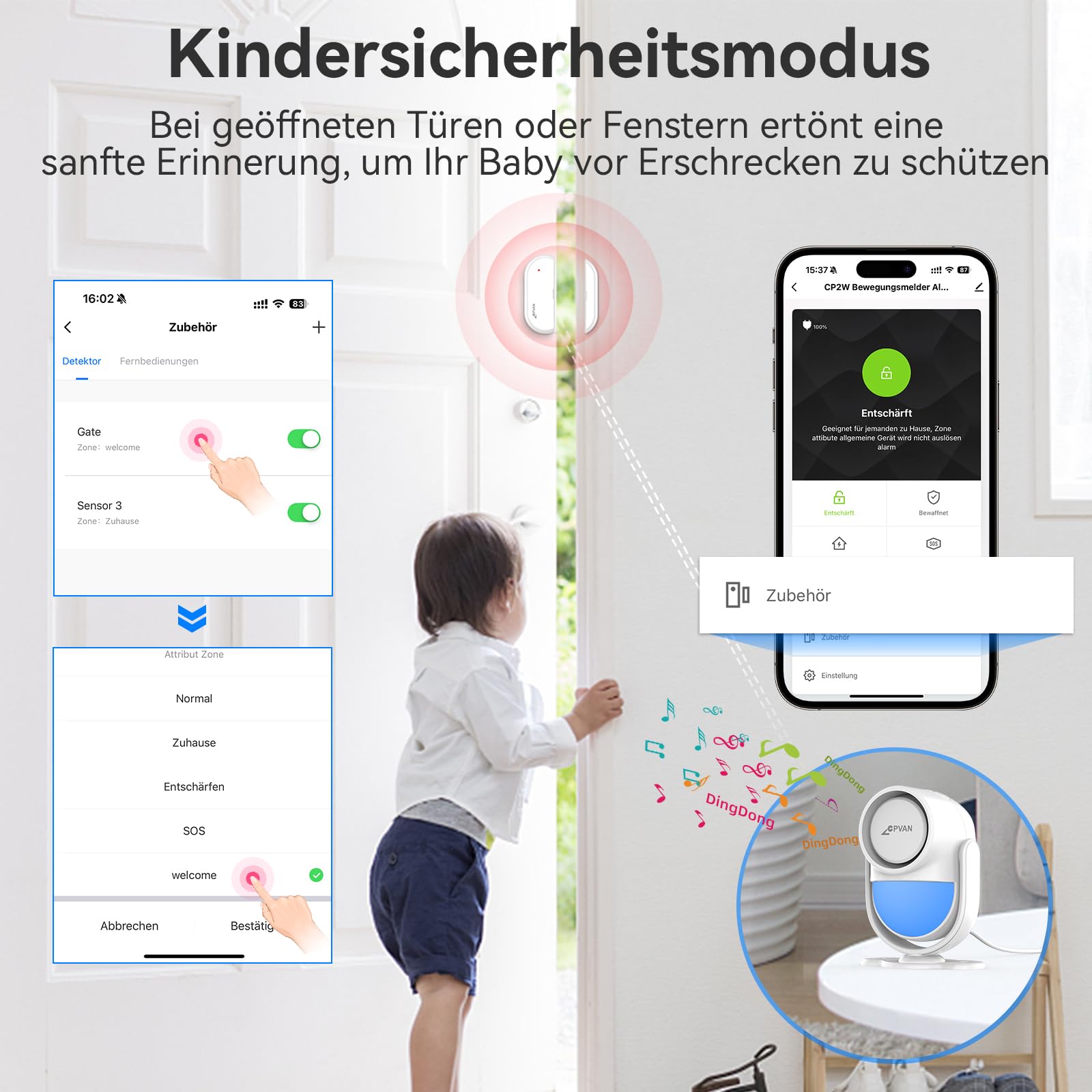 CPVAN WiFi Alarmanlage Haus mit PIR-Bewegungsmelder,Drahtloses DIY-Smart-Alarmsystem mit 6 Tür-/Fenstersensoren für Sicherheit – Lokalaler Alarm & App-Benachrichtigung, Weiß