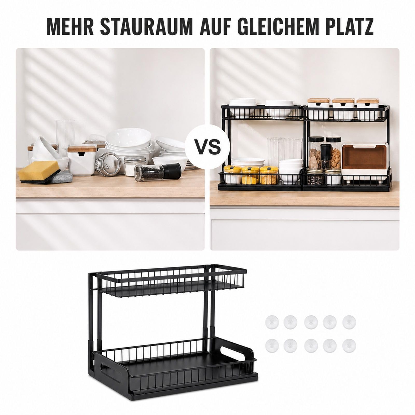 2er Set ausziehbarer Organizer unter der Spüle, 2-stufiges Regal für Küchenschrank und Bad