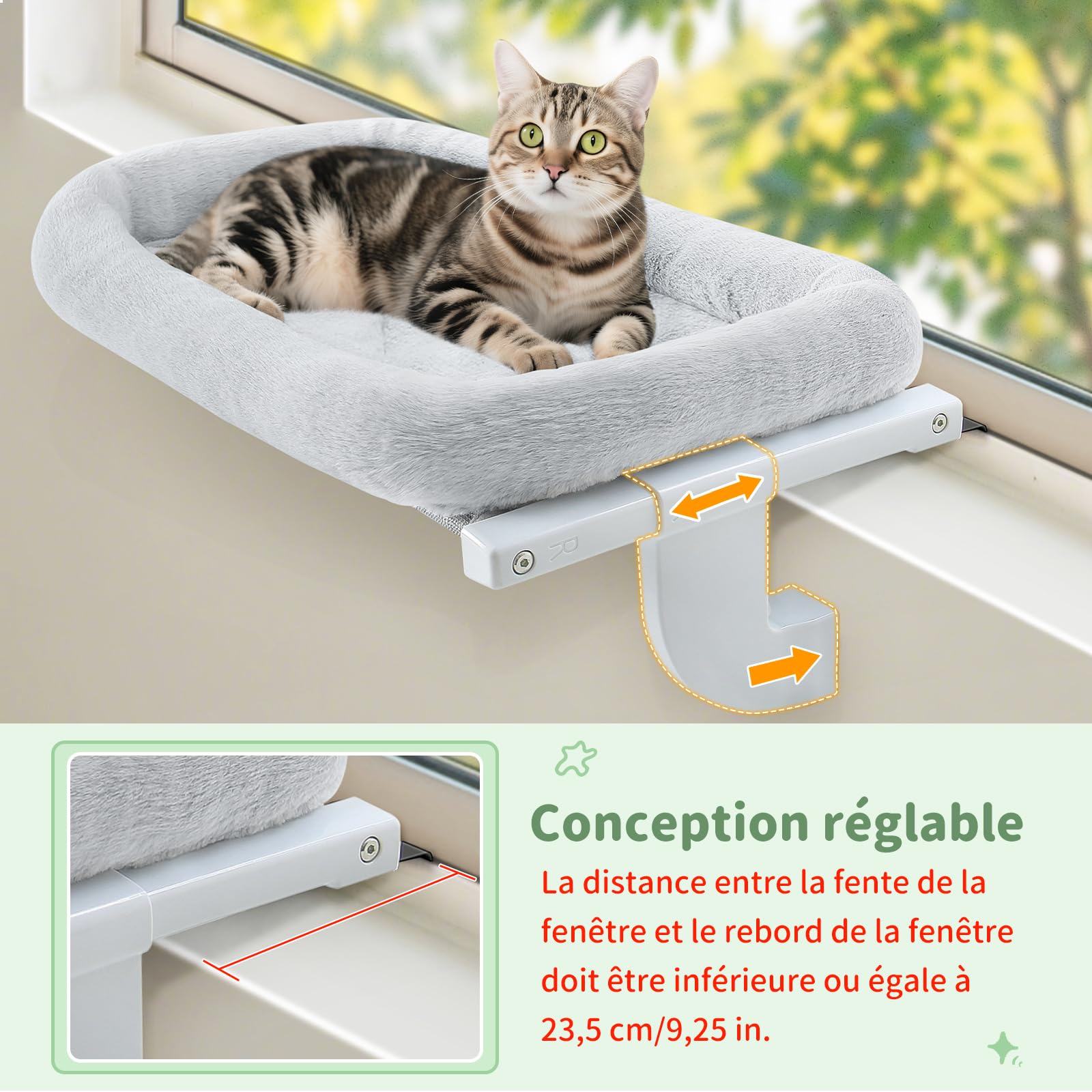GUUSII HOME Hamac pour Chat Fenetre Panier Suspendu Chats Perchoir Lit Radiateur Etagere Transat Balcon Robuste Pas de Ventouse Facile à Monter et à déplacer Jusqu'à 18kg (Gris,M)