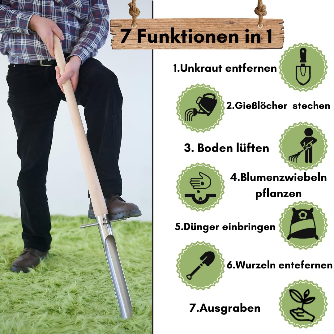 Der Unkrautstecher mit langem Stiel 115cm [Made IN Germany] Löwenzahnstecher zum entfernen der kompletten Unkraut Wurzel [RÜCKENSCHONENDES & SEHR STABILES Unkraut entferner Gerät]