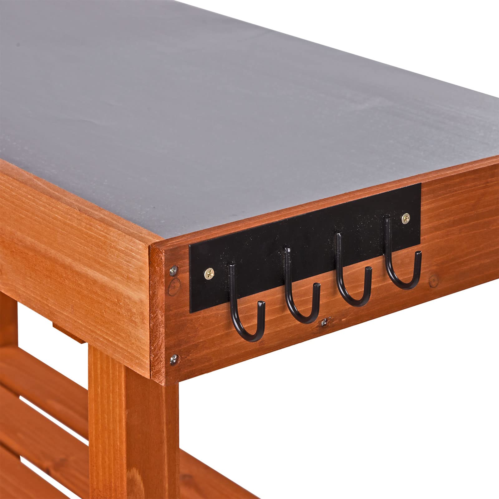 DEMA Pflanztisch 103x48x96 cm, Pflanzentisch, Gärtnertisch, Blumentisch, Massiv-Holz Antik, Verzinkte Metallauflage, Robust, Langlebig, Garten, Terrasse, Balkon, Outdoor