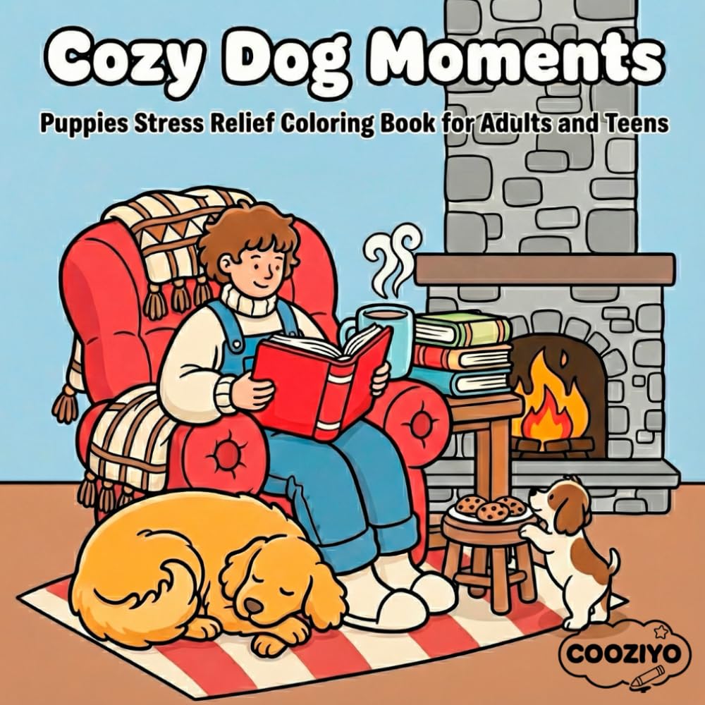 Dog Cozy Moments: Puppies Stress Relief Coloring book for Adults and Teens dog moments coloring book