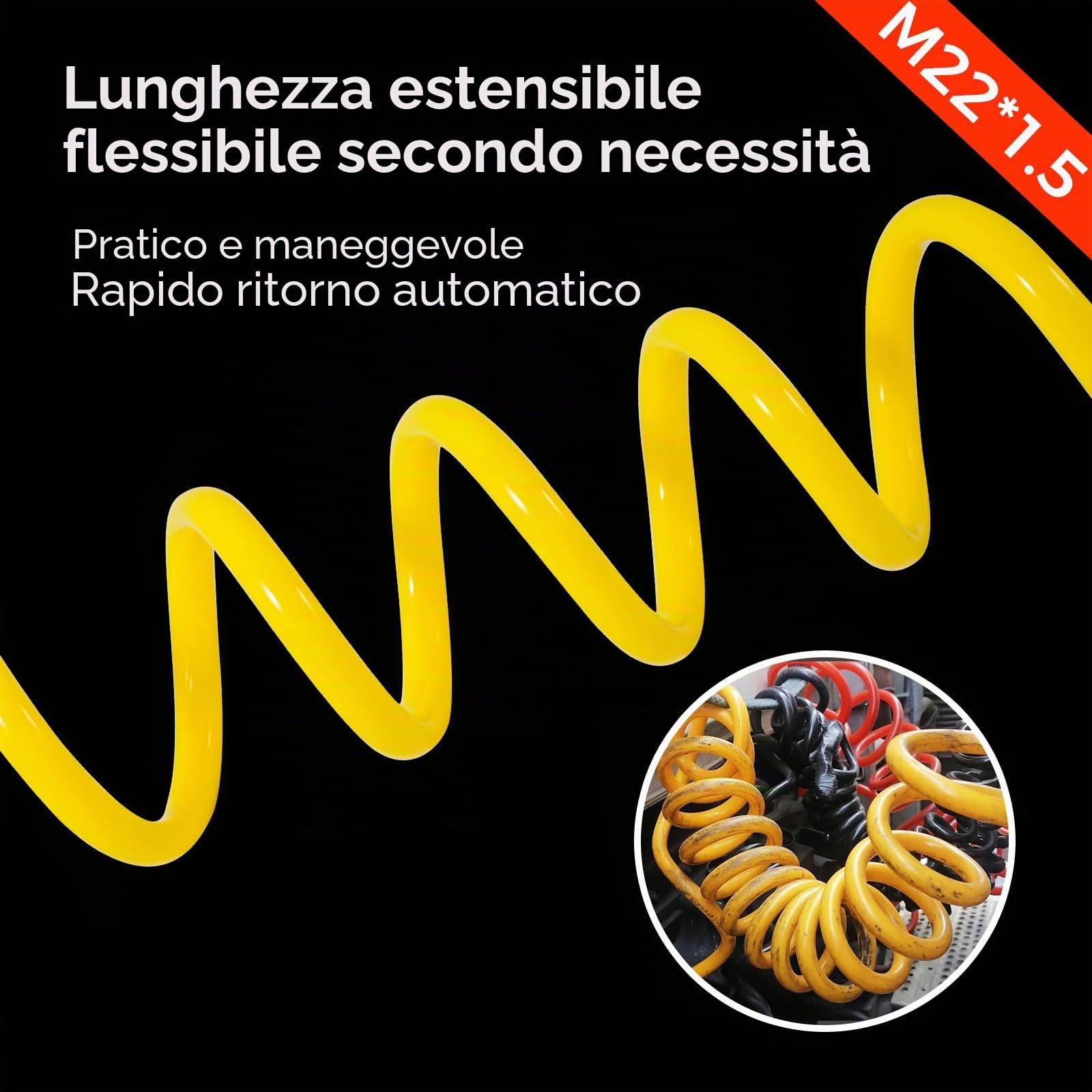 Set di Tubi spiralati Pneumatici CeyKvo, 2 Pezzi da 4 Metri ciascuno, Giallo e Rosso – Tubo spiralato Pneumatico Robusto per Camion, rimorchi e Agricoltura (M22*1,5)