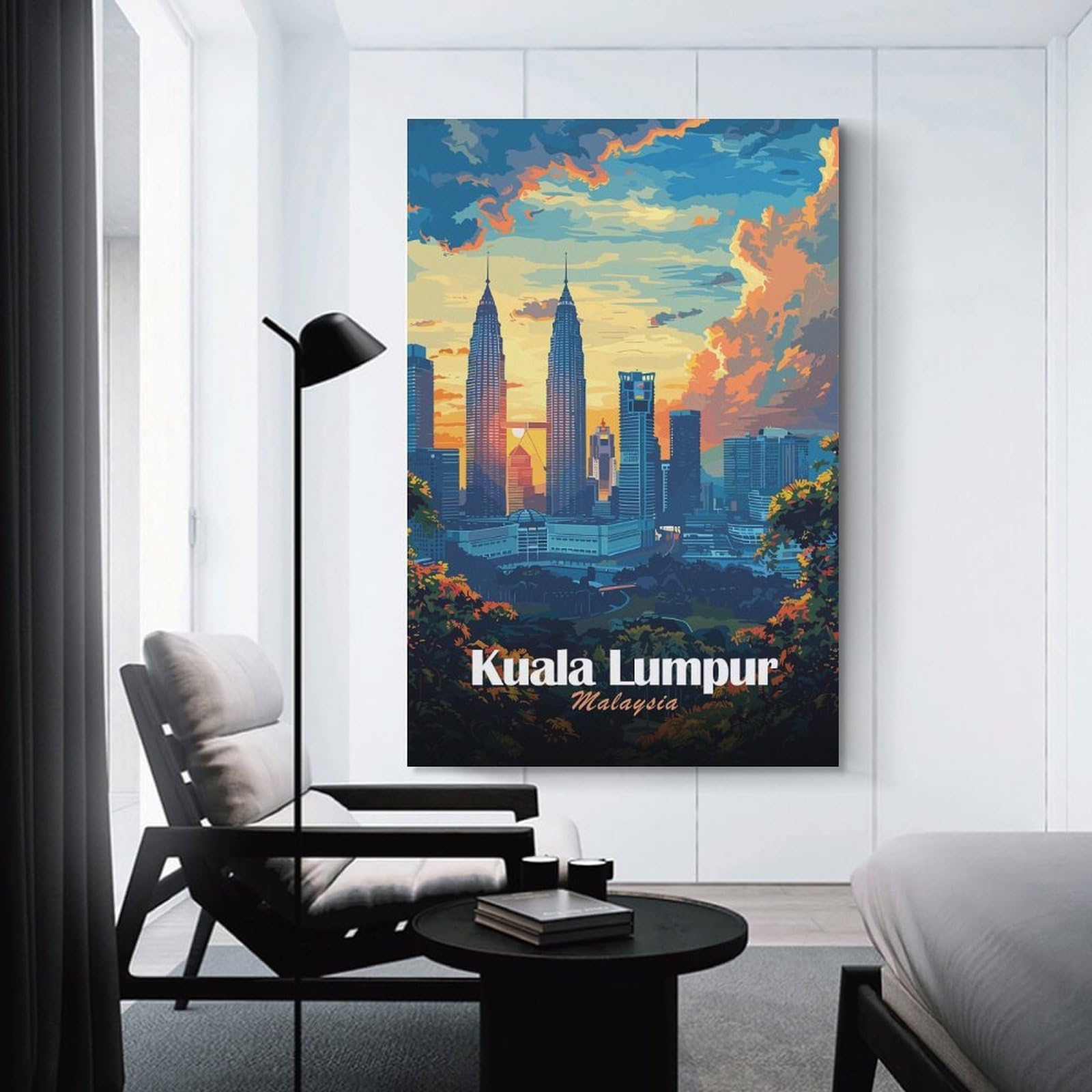 Junmoney Canvas Art Print Kuala Lumpur Skyline at Sunset, 16x24inch(40x60cm), for Feature Walls in Flats Or Modern Rooms, Wall Decor Suited to Curated Displays