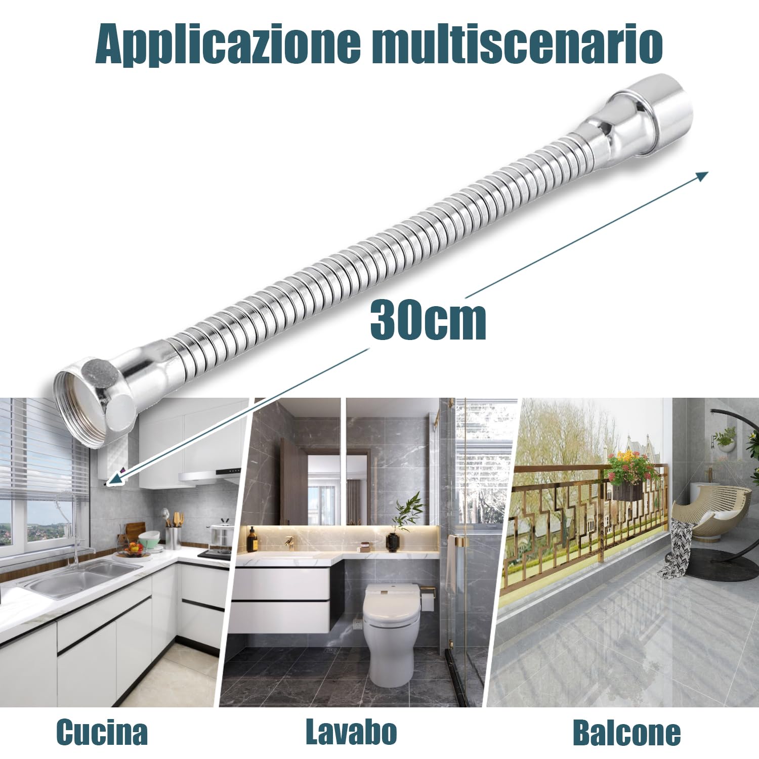 STOAT®Prolunga per rubinetto30 cm. in acciaio inox 304.Orientamento fisso.Comoda per lavare i denti, il viso e i capelli e per raccogliere l'acqua.