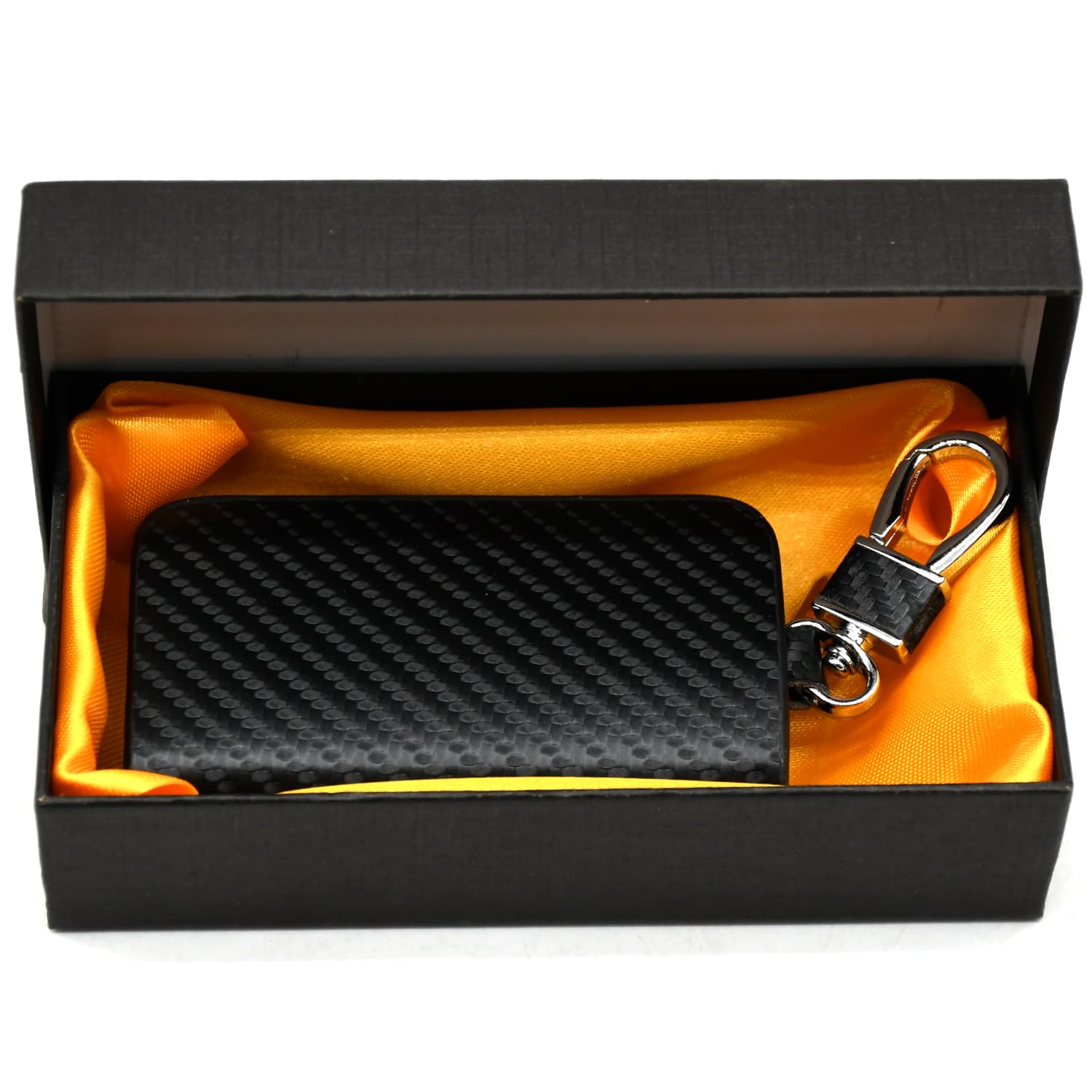 KMH Premium Carbon Fiber Finish Car Key Wallet Bag | Wallet for Key Case Shell Pouch Cover Holder, Key Zipper Fob Protector | Smart Remote Keychain Holder with Metal Hook Keyring Zipper Bag (Black)-image-36