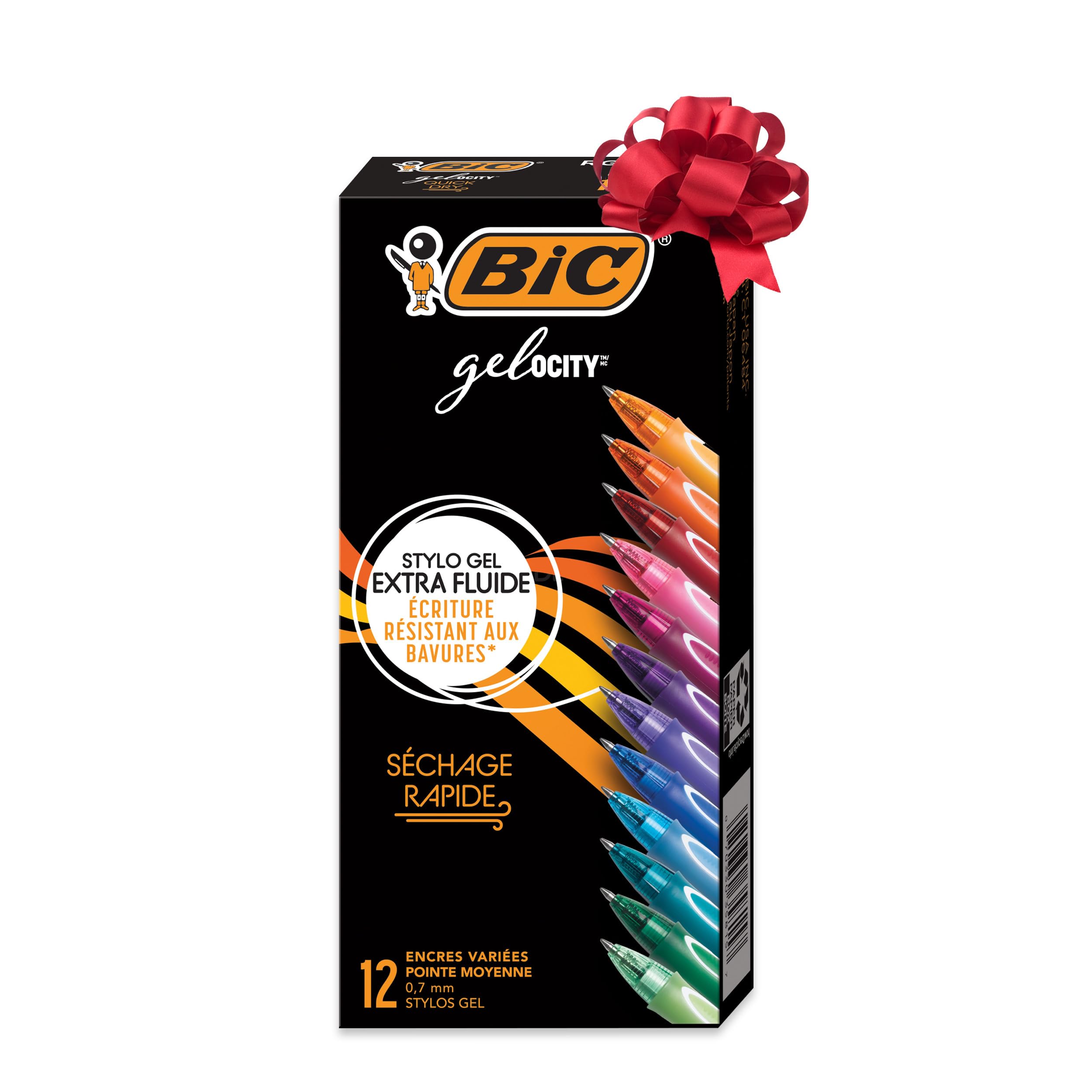 BIC Gel-Ocity Quick Dry Gel Pens, Medium Point Retractable Gel Pen (0.7mm), 12-Count