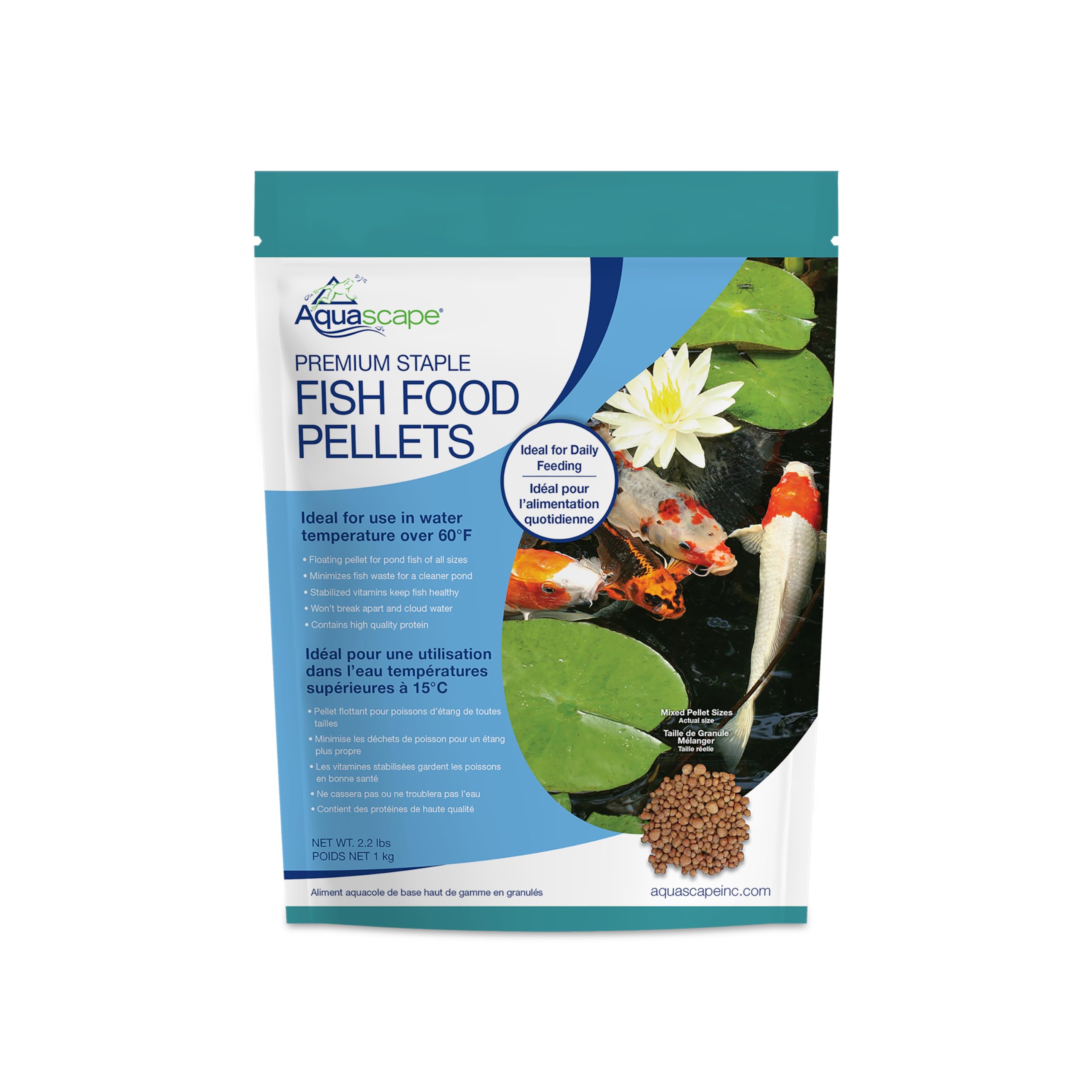 Aquascape Premium Staple Pond and Koi Fish Food Mixed Pellet Size