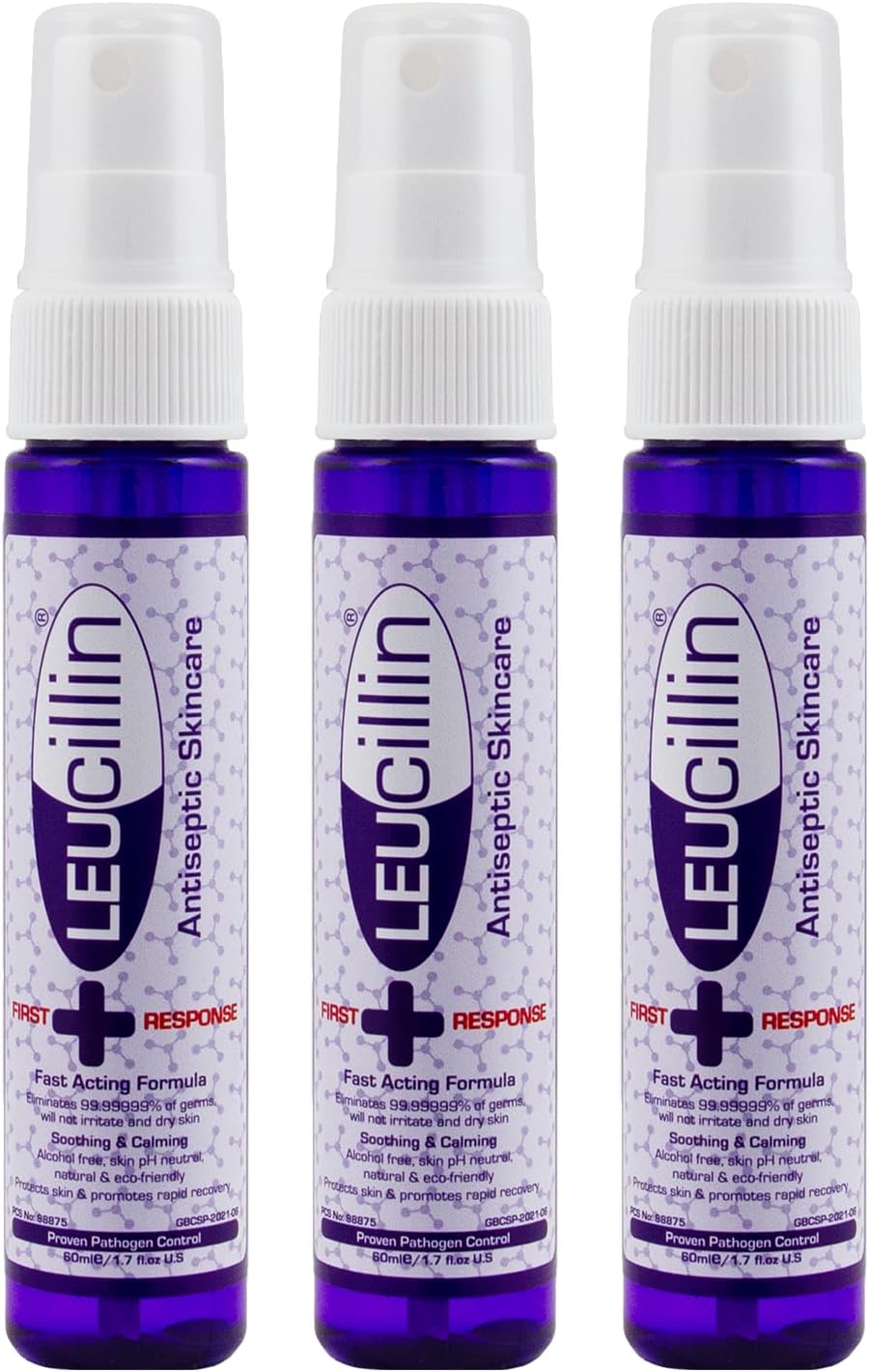 Leucillin Family Sanitiser | Travel Size Hand Sanitiser | Alcohol Free Antibacterial, Antifungal & Antiviral Antiseptic Spray Disinfectant | Hypochlorous Sanitiser for Hands, Face, Skin (3 x 60 ml)