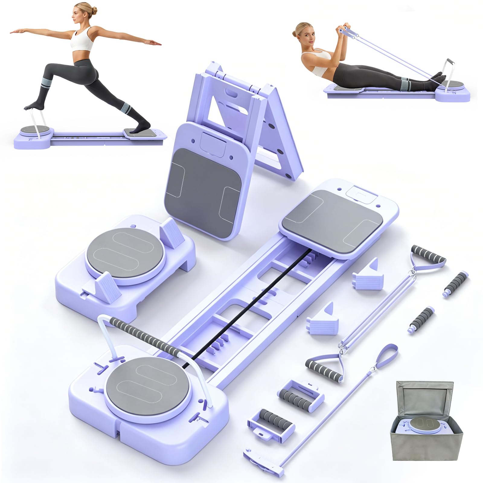 Pilates Reformer Pieghevole per Casa, Multifunzione Tavola da Pilates, Mini Kit Pilates con Rimbalzo Automatico, Corda Elastica, Sercizi Addominali&Allenamento Completo, Home Gym