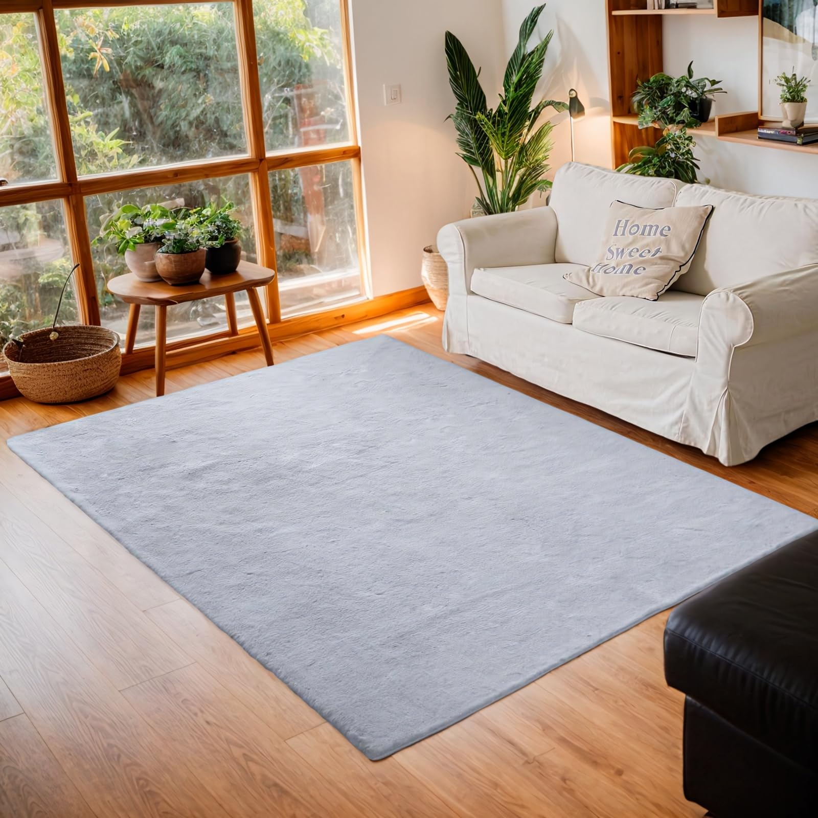 OKYUK Alfombra Salón de imitación de Piel de Conejo,120 x 160 cm,Alfombra Salon Supersuave y Antideslizante,alfombras mullidas，Lavable a máquina, para Sala de Estar y Dormitorio (Gris Claro)