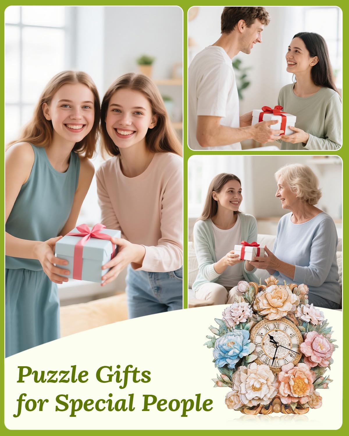 Puzzle 3D in legno per adulti, orologio a fiore con kit modello a pendolo, puzzle 3D per adulti, decorazione per la casa, kit di orologio da parete fai da te, regalo di compleanno, Natale