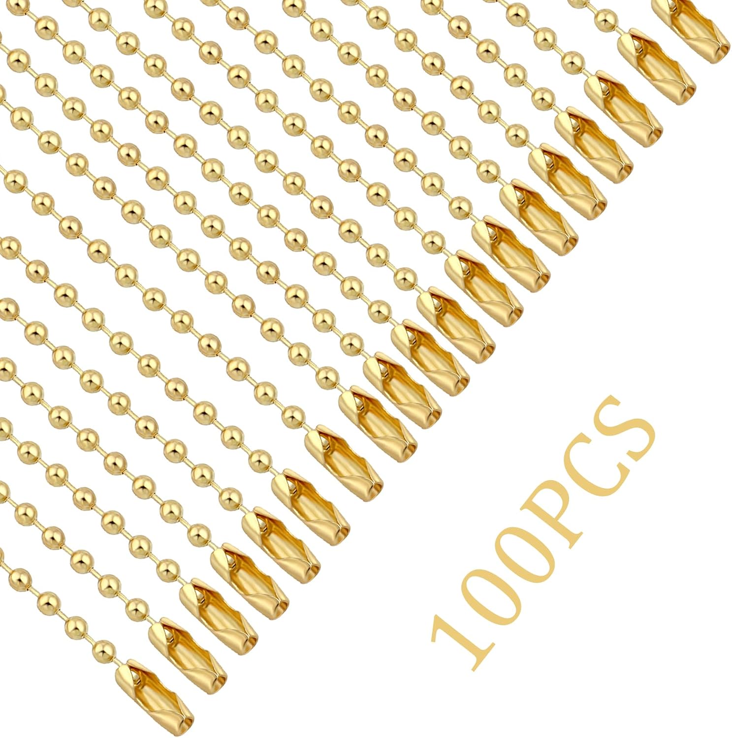 Lemonkey 10Pcs Ball Beads Chain Bulk,Gold Keychain Rings Metal 4 Inch Dog Tag Metal Small Chain with Connectors for Hanging Decoration