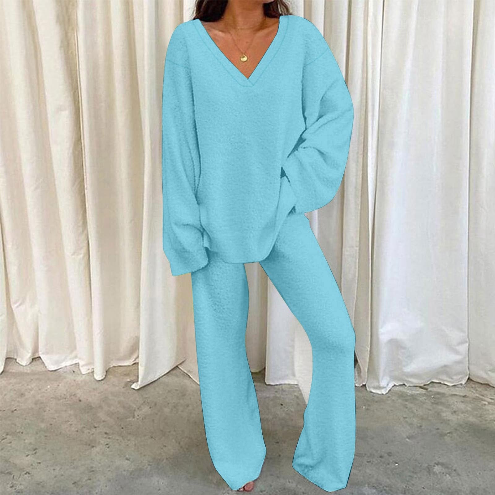 Generisch Ensemble de vêtements d'intérieur en coton et pantalon large pour femme