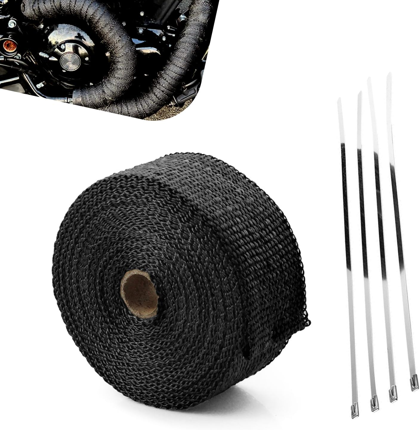 Car Exhaust Heat Wrap, 16.4ft Fiberglass Heat Shield Tape, Flexible High-Temperature Resistant Multi-Purpose Muffler Tape Strip with Ties, Universal for Most Cars, Motorcycles