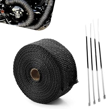 Car Exhaust Heat Wrap, 16.4ft Fiberglass Heat Shield Tape, Flexible High-Temperature Resistant Multi-Purpose Muffler Tape Strip with Ties, Universal for Most Cars, Motorcycles
