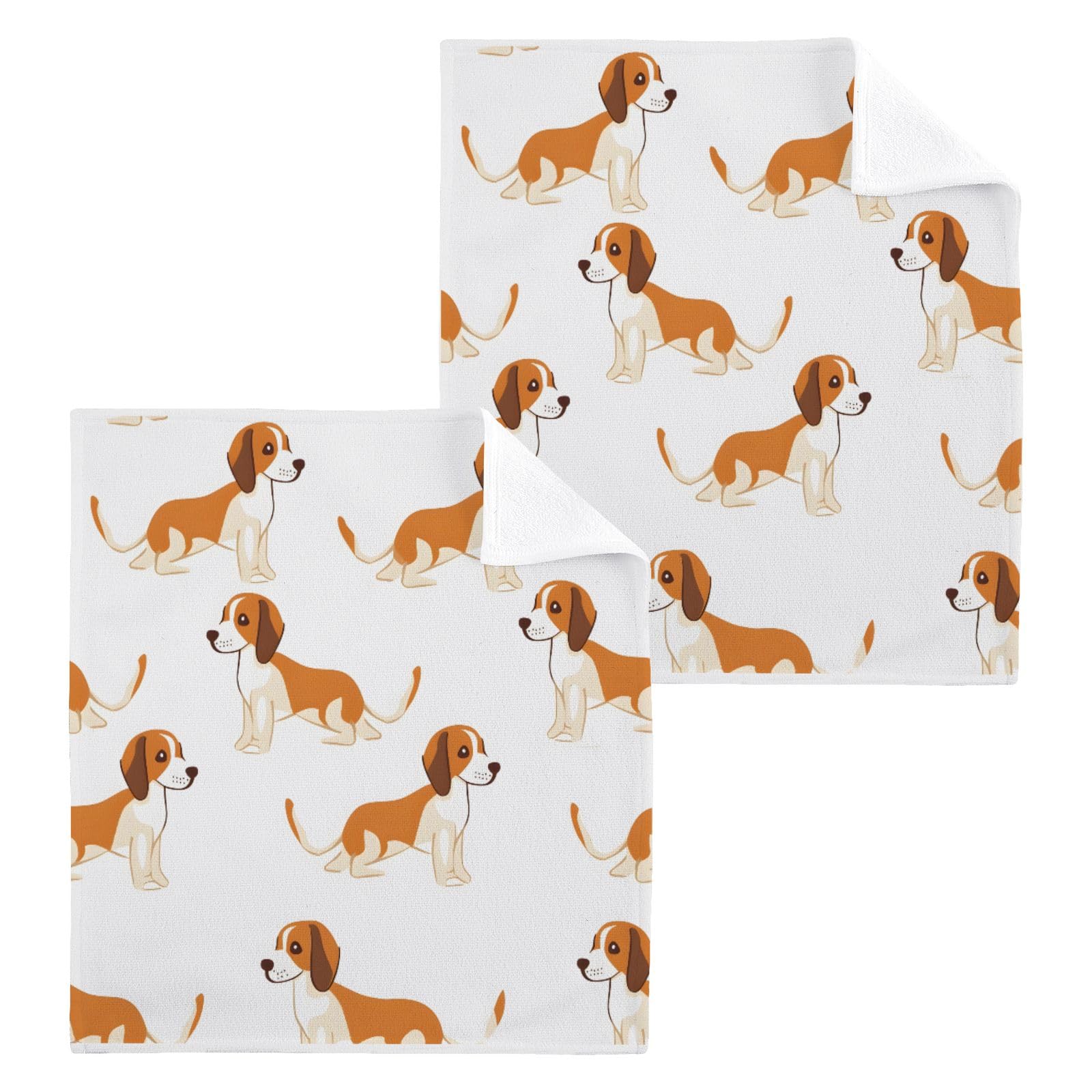 ALAZA Wash Cloth Set 100% Cotton Fingertip Towels Face Cloths Sets Cute Dog 1 Highly Absorbent Soft Feel Set of 2