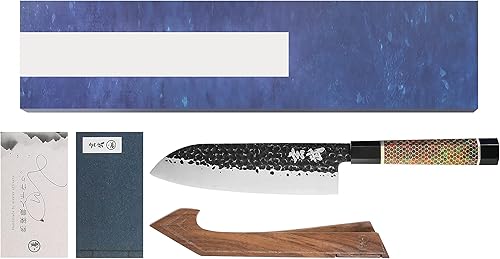 Miniatura 3 de Concord Genbu - Cuchillo de chef tradicional japonés martillado en bruto con doble biselado 9CR18MOV hoja con 60 HRC Mango de resina de concha de