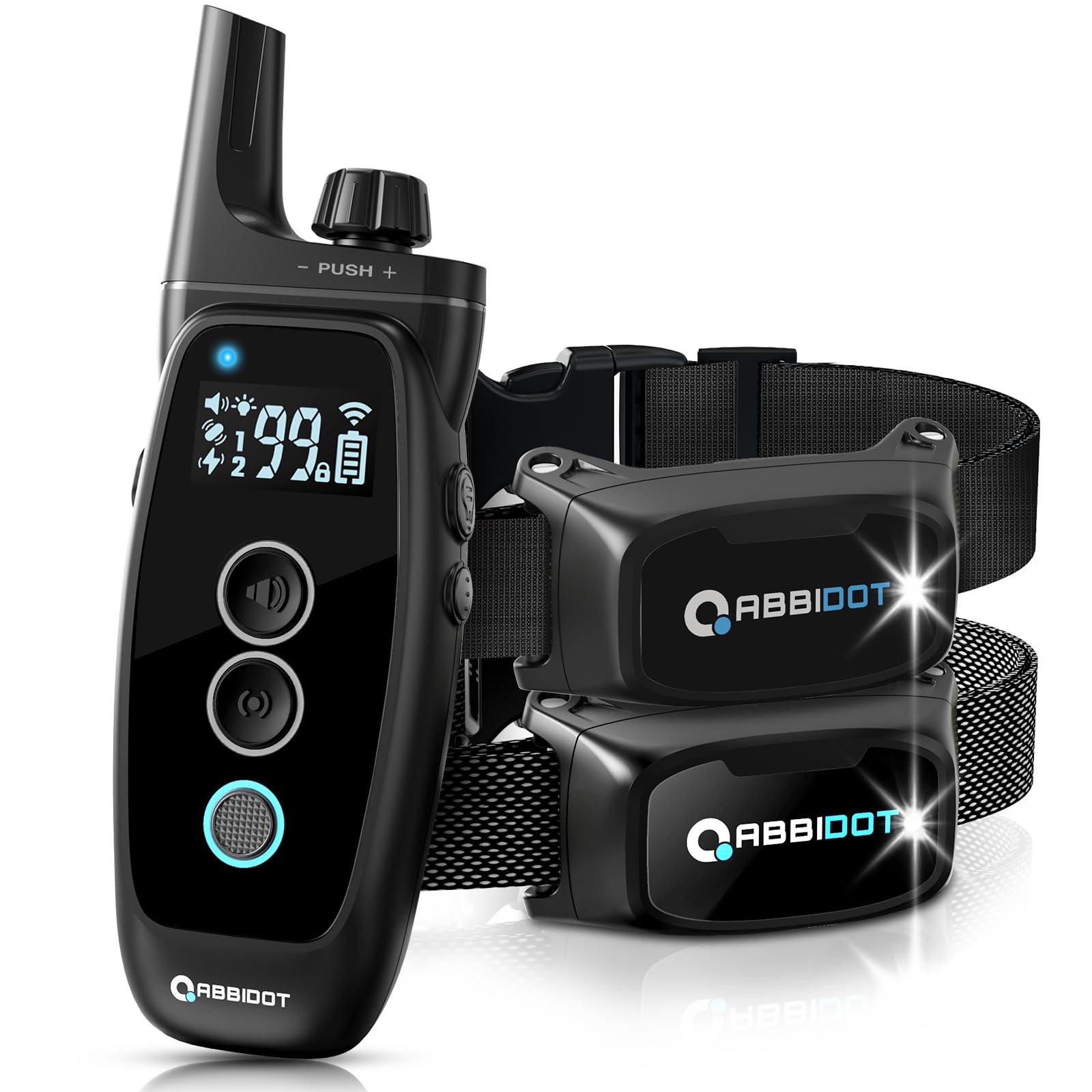 ABBIDOT - Collar de entrenamiento para perro, luz nocturna, bloqueo de seguridad mejorado, 151 niveles de 4 modos de entrenamiento, recargable collar eléctrico para perros pequeños y grandes