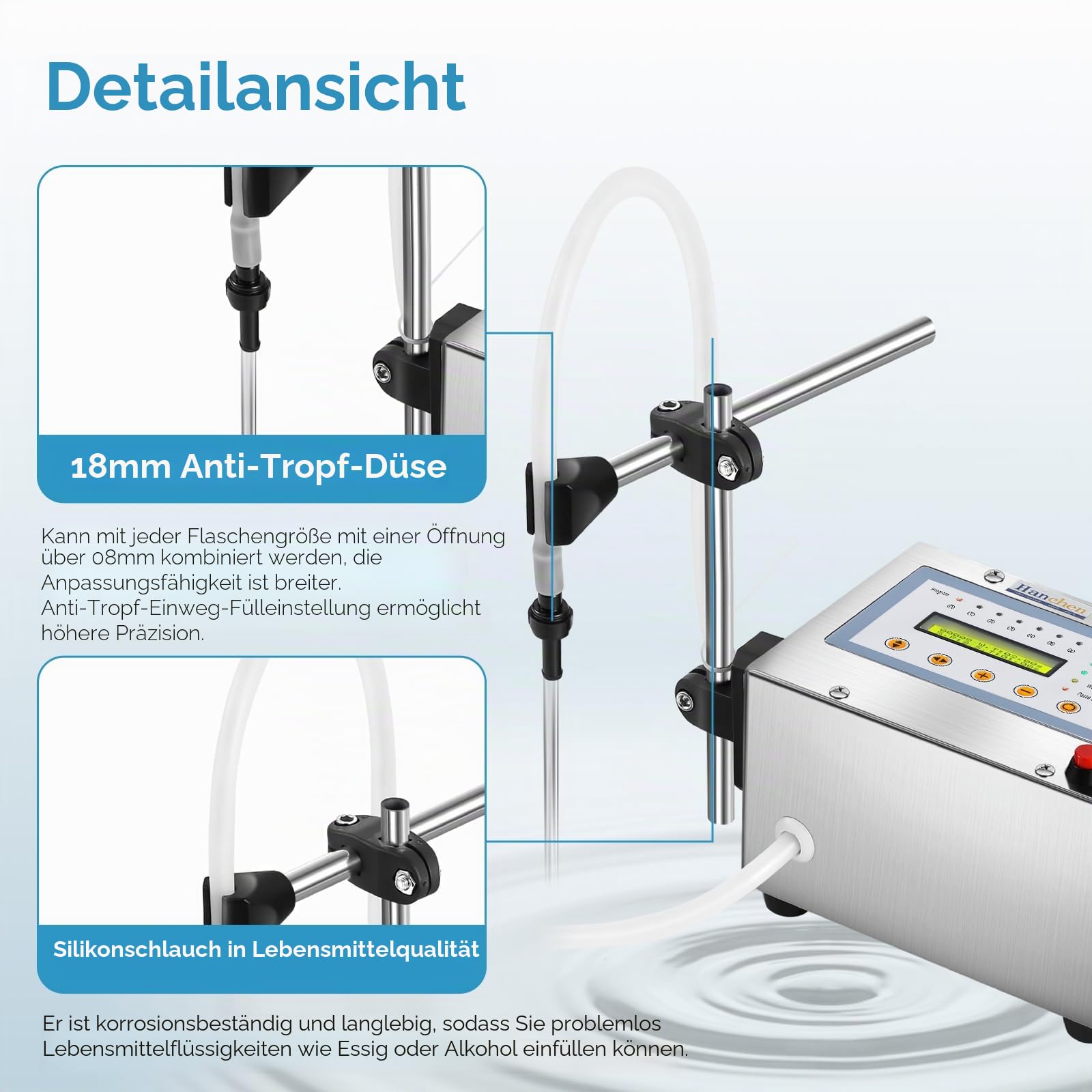 Hanchen Flüssigkeit Füllmaschine 5-3500 ml Genauigkeit Tragbares digitales LCD-Display Automatischer Flaschenfüller für Parfüm/Trinkwasser/kleine Flasche Flüssigkeitsfüllmaschine mit CE