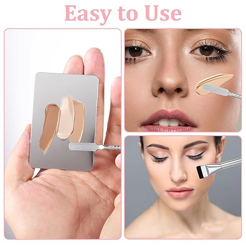 3 Pcs Makeup Mixing Palette Tray Set, Including Makeup Palette, Spatula Brush Make up for Foundation Eye Shadow Eyelash Nail Art