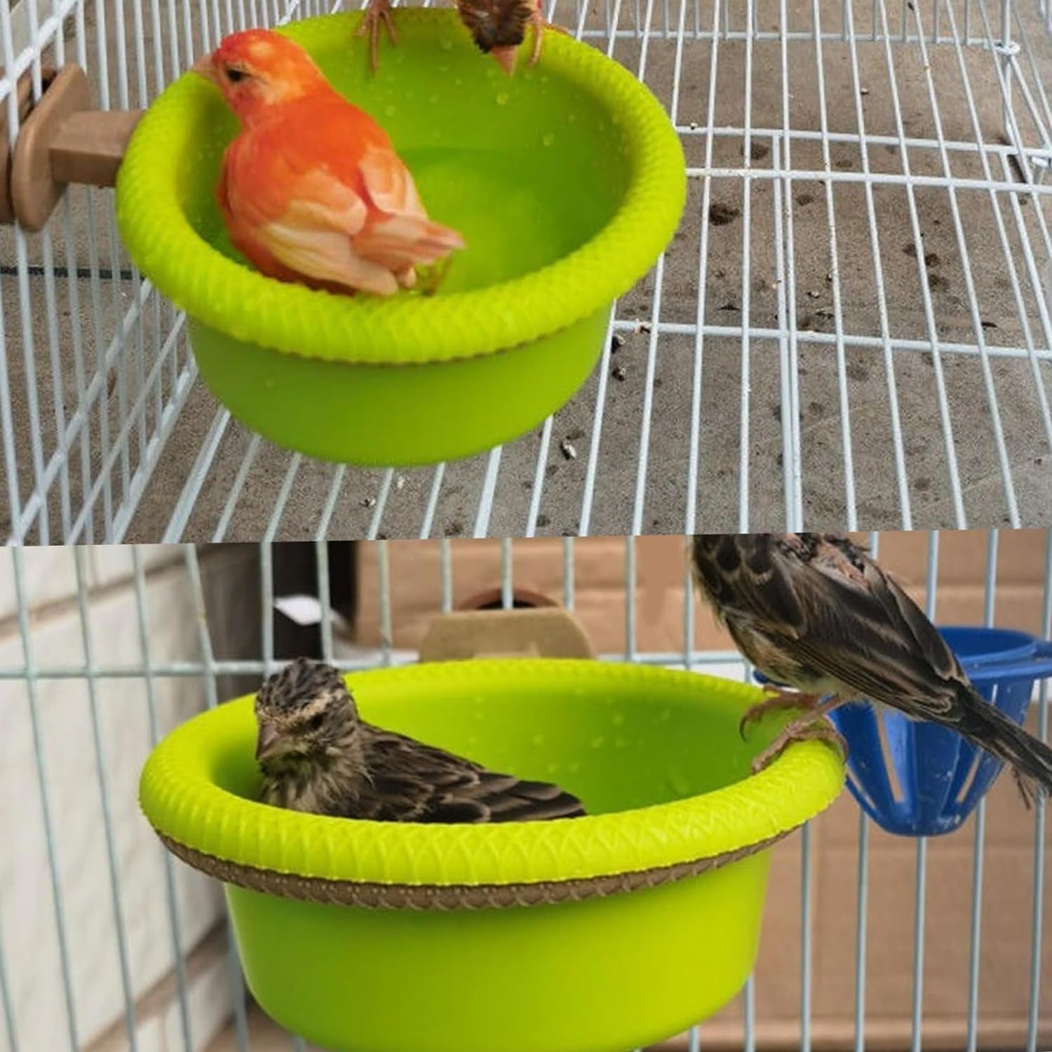 MEISO Baignoire Pour Oiseaux Suspendus, Baignoire Douche Pour Perroquets Canaris, Accessoires De Cage D'Oiseaux En Plastique (A)