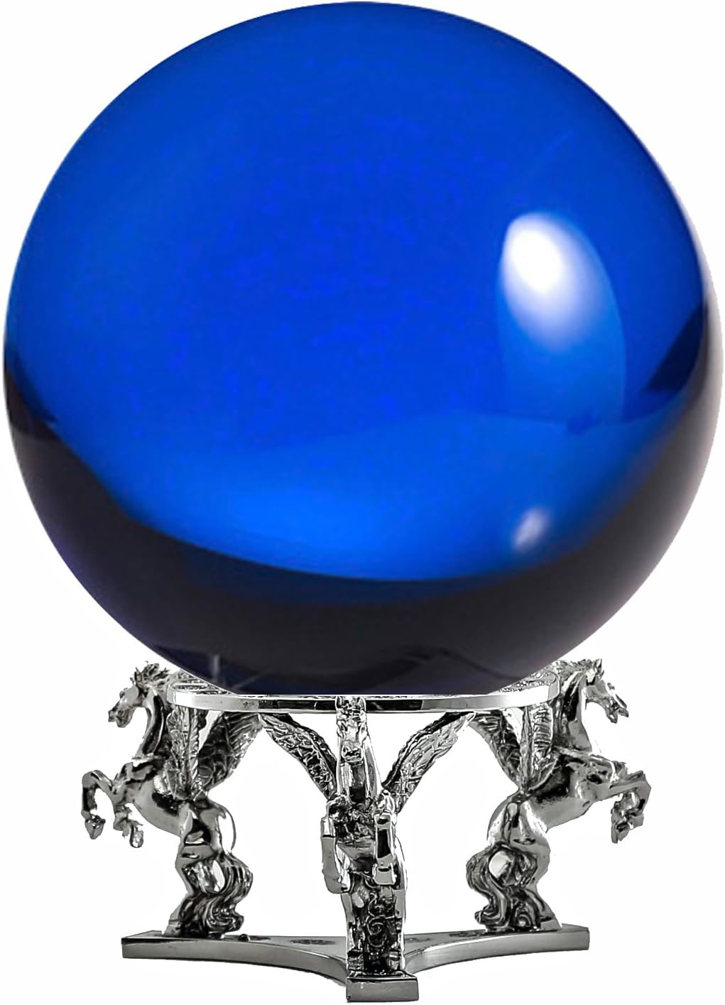 Amlong Crystal Blue Crystal Ball 130mm (5 inch) Including Silver Pegasus Stand