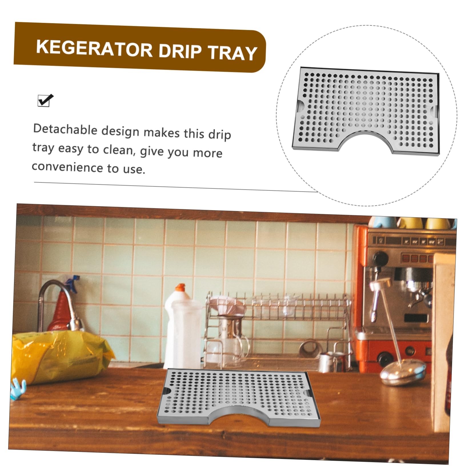 Bandeja de Goteo para Dispensador de Cerveza, Acero Inoxidable 304, 1 | Plata, Formato Compacto para Kegerator, Pieza de Recogida Base Antideslizante
