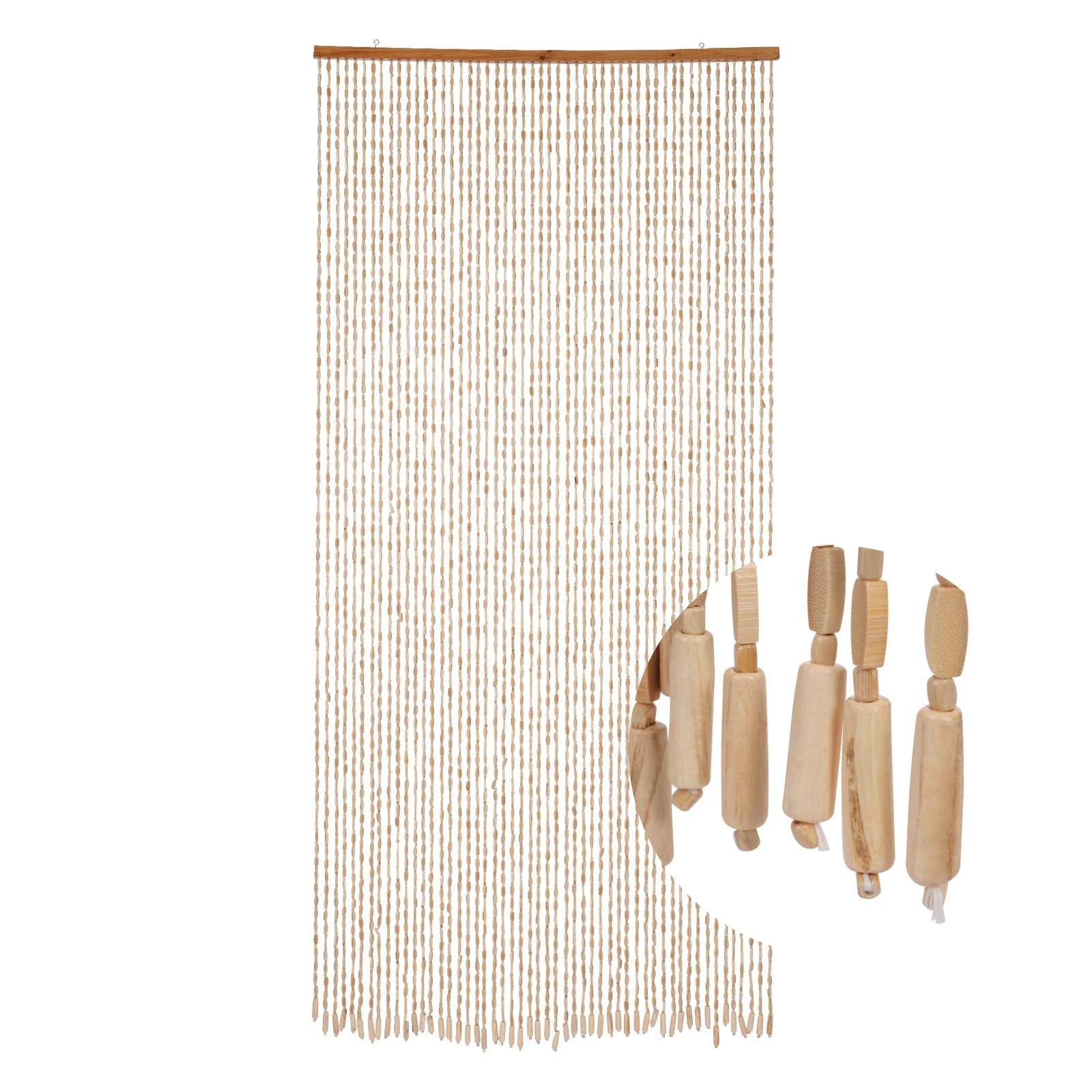 Zasłona bambusowa – 90 x 200 cm, zasłona z koralików, 52 wierszy, wisząca zasłona dzieląca, retro, z bambusowymi koralikami, zasłona na drzwi, bawełniana nić, zasłona z liny, zasłona