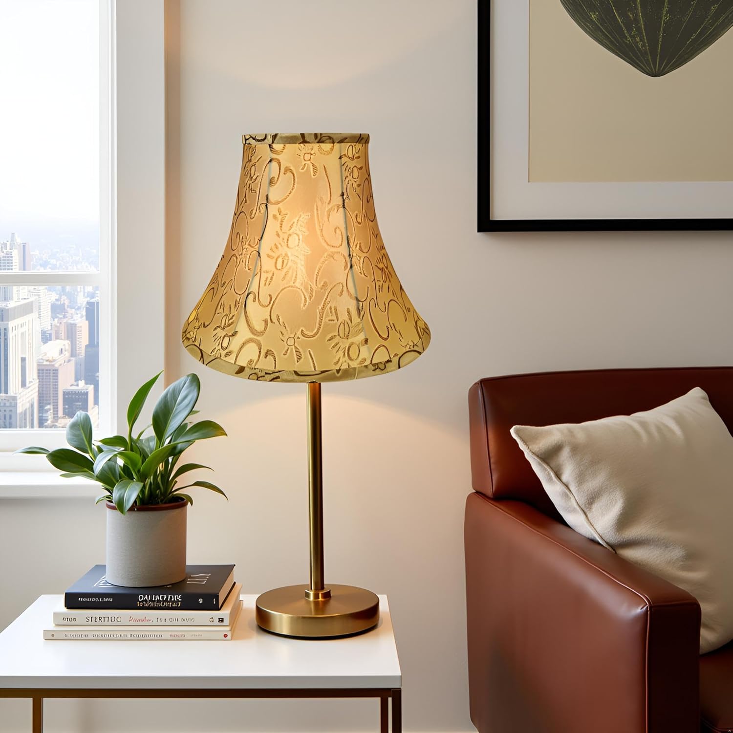 Aspen Creative 30166A Transitional Bell Shape Spider Construction Lamp Shade in Olive Green with Floral Pattern, 12" wide (6" x 12" x 9-1/2")