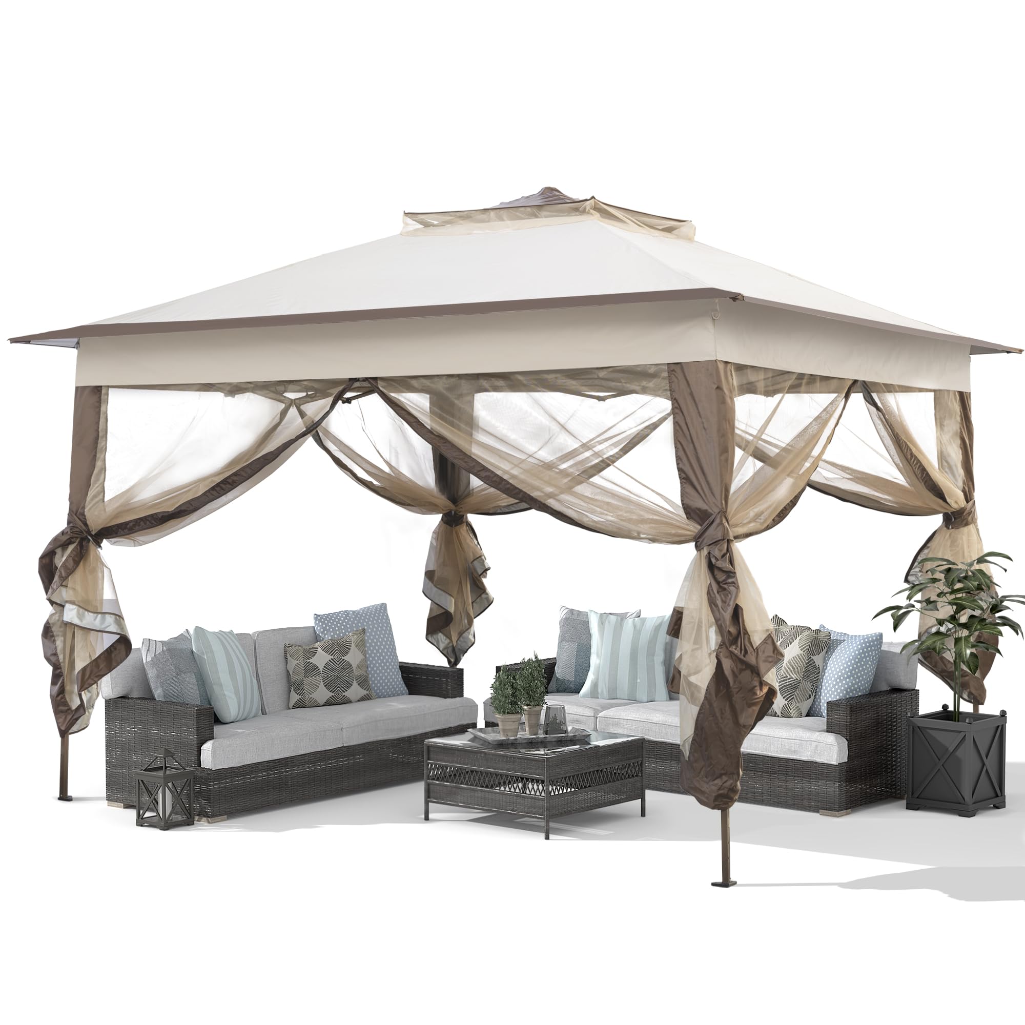 Photo 1 of 11x11FT Pop Up Instant Outdoor Gazebo Tent,Canopy Tent for Outside,Patio Gazebo with Mosquito Netting for Yard Garden Lawns and Housewarming Gifts(Khaki)